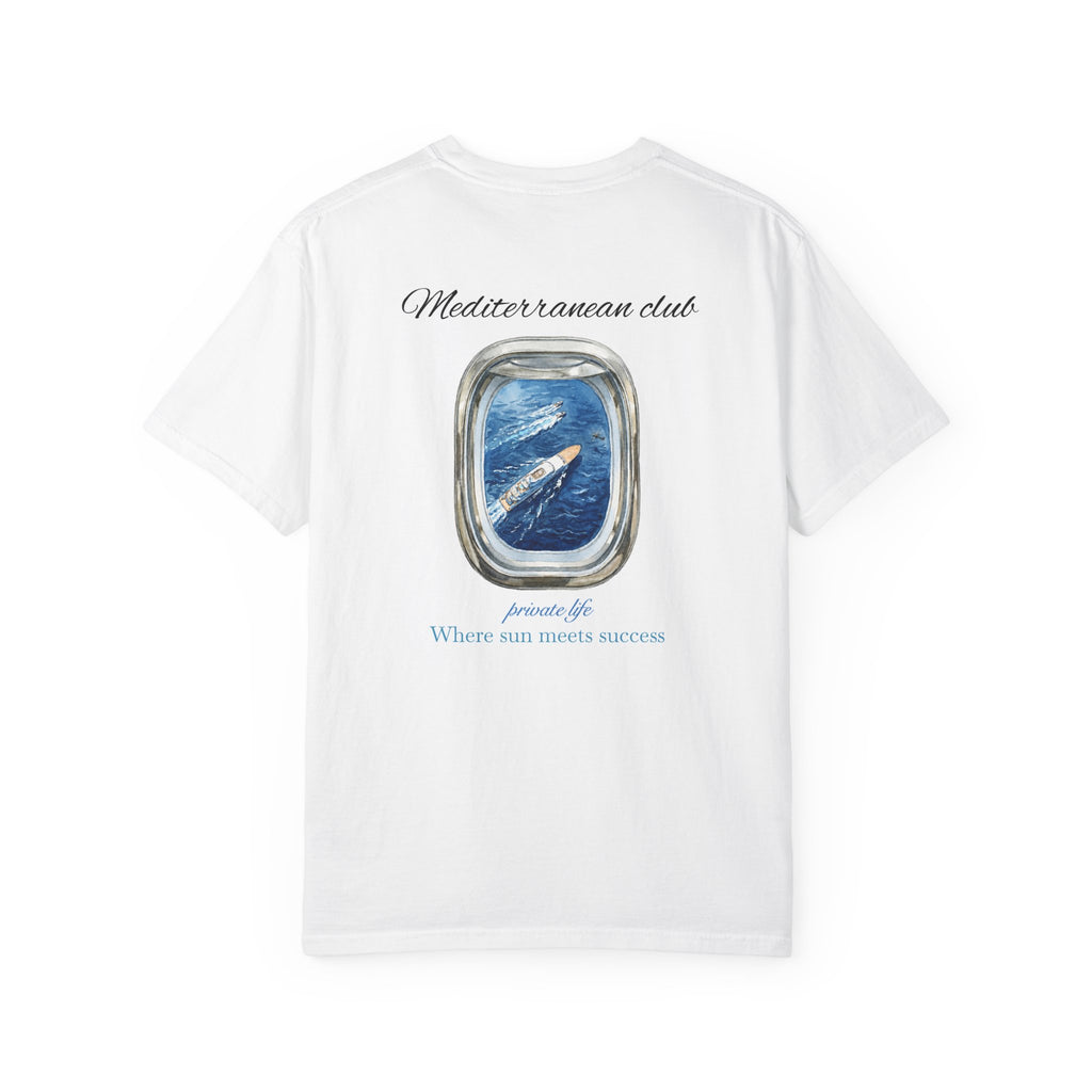 Mediterranean Club T-Shirt – "Private Life: Where Sea Meets Success" Crewneck