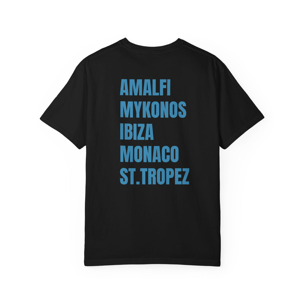 European Summer Destinations T-Shirt — Amalfi Mykonos Ibiza Monaco St. Tropez