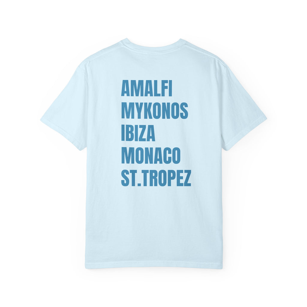European Summer Destinations T-Shirt — Amalfi Mykonos Ibiza Monaco St. Tropez