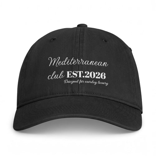 Mediterranean Club Washed Cap — "Mediterranean club EST. 1992" Embroidered Beach Hat