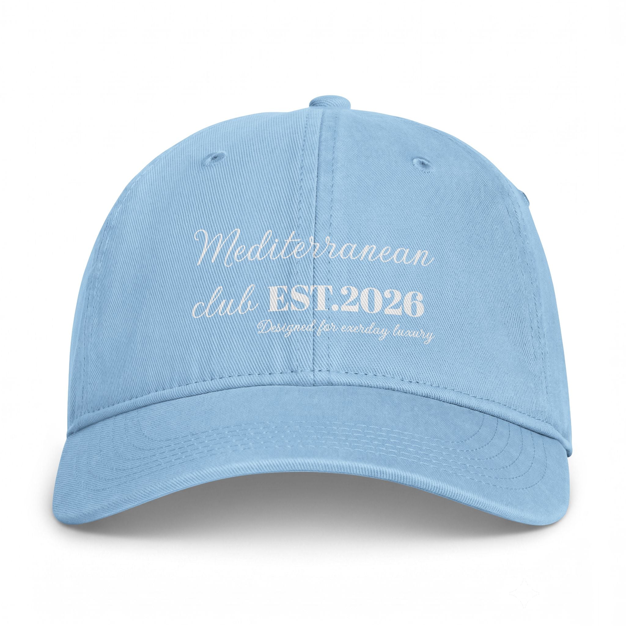 Mediterranean Club Washed Cap — "Mediterranean club EST. 1992" Embroidered Beach Hat